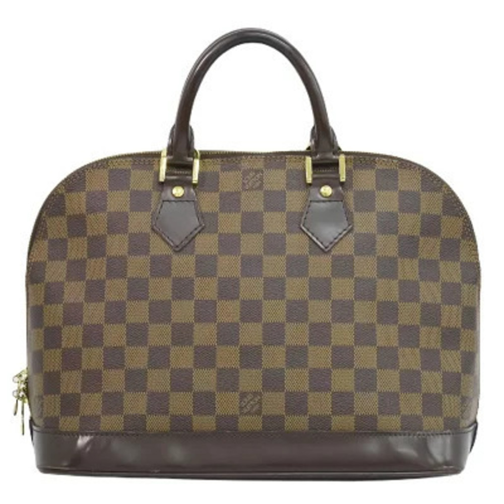 Louis Vuitton LV Alma Damier Top Handle Bag Canvas Leather Ebene Brown